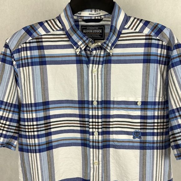 Rough Stock Panhandle Slim Button Down Shirt Mens Size Medium Short Sleeve Blue - Picture 2 of 10